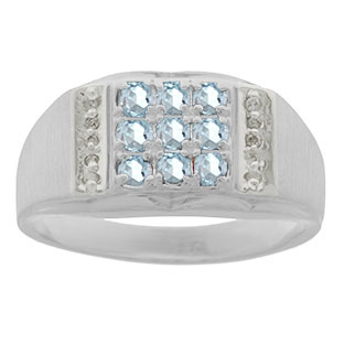 Men's Diamond and Sterling Silver Aquamarine Ring