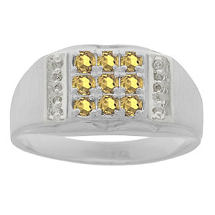 Men's Diamond and Sterling Silver Citrine Ring
