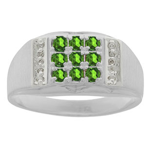 Men's Diamond and Sterling Silver Emerald Ring