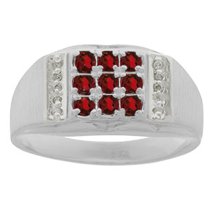 Men's Diamond and Sterling Silver Garnet Ring