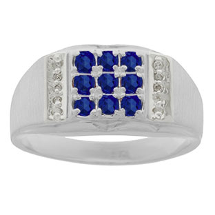 Men's Diamond and Sterling Silver Sapphire Ring