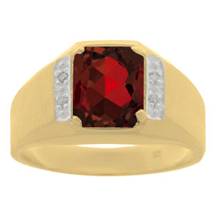 Yellow Gold and Diamond Men's Garnet Octagon Cut Ring