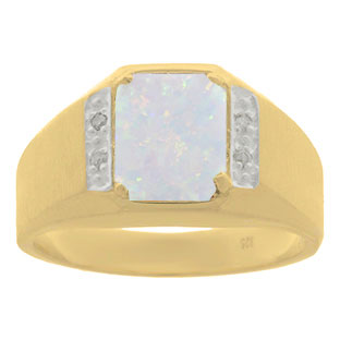 Yellow Gold and Diamond Men's Opal Ring
