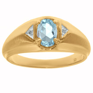 Yellow Gold Diamond & Aquamarine Ring For Men