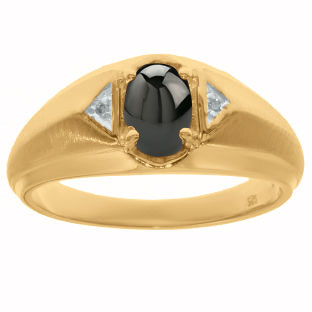 Diamond & Black Onyx Men's Yellow Gold Oval Ring
