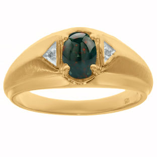 Yellow Gold Diamond Bloodstone Ring For Men