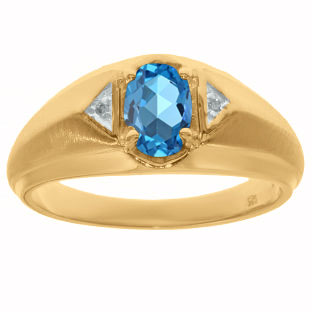 Yellow Gold Diamond & Blue Topaz Ring For Men