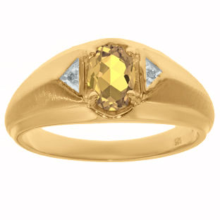 Yellow Gold Diamond & Citrine Ring For Men
