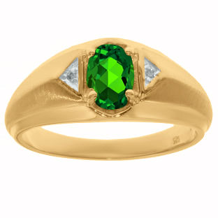 Yellow Gold Diamond & Emerald Ring For Men