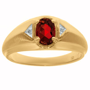 Yellow Gold Diamond & Garnet Ring For Men