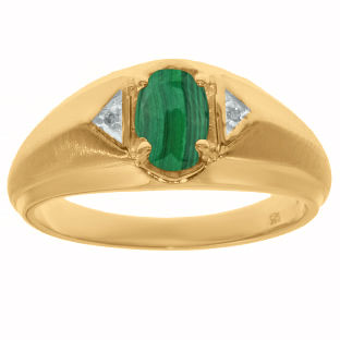 Yellow Gold Diamond Malachite Ring For Men