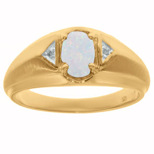 Yellow Gold Diamond & Opal Ring For Men