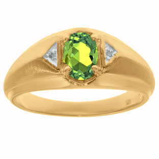 Yellow Gold Diamond & Peridot Ring For Men