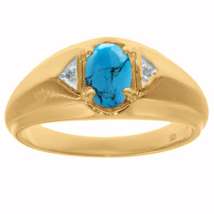 Yellow Gold Diamond Turquoise Ring For Men