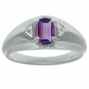 Sterling Silver Diamond & Amethyst Ring For Men