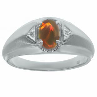 Sterling Silver Diamond & Black Opal Ring For Men