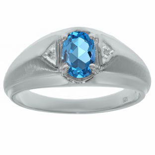 Sterling Silver Diamond & Blue Topaz Ring For Men