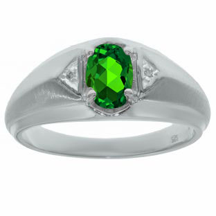 Sterling Silver Diamond & Emerald Ring For Men