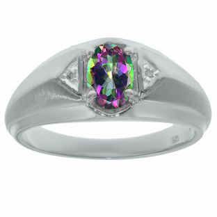 Sterling Silver Diamond & Mystic Fire Topaz Ring For Men