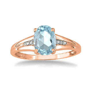 Rose Gold Oval Cut Natural Aquamarine Diamond Ring