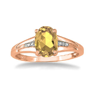 Rose Gold Oval Cut Natural Citrine Diamond Ring