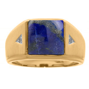 Square Lapis and Diamond Ring In Yellow Gold For Men