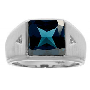Square London Blue Topaz and Diamond Ring In White Gold For Men