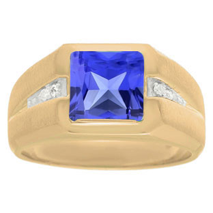 Diamond and Yellow Gold Men's Square Cut Tanzanite Ring