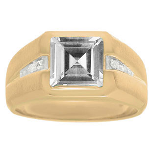 Diamond and Yellow Gold Men's Square Cut White Topaz Ring