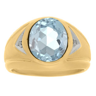 Aquamarine Ring - Men's Diamond and Aquamarine Yellow Gold Ring