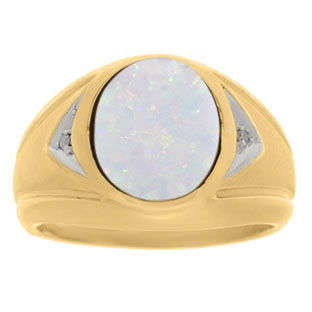 Opal Ring - Men's Diamond and Opal Yellow Gold Ring