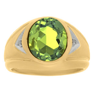 Peridot Ring - Men's Diamond and Peridot Yellow Gold Ring