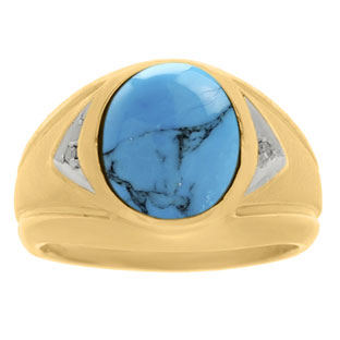 Turquoise Ring - Men's Diamond and Turquoise Yellow Gold Ring