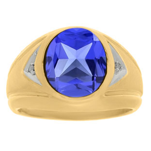 Tanzanite Ring - Men's Diamond and Tanzanite Yellow Gold Ring