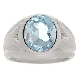 Aquamarine Ring - Men's Diamond and Aquamarine White Gold Ring
