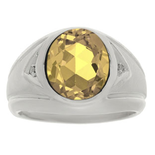 Mens Citrine Ring - Men's Diamond and Citrine White Gold Ring
