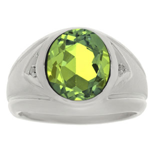 Peridot Ring - Men's Diamond and Peridot White Gold Ring