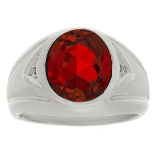 Ruby Ring - Men's Diamond and Ruby White Gold Ring