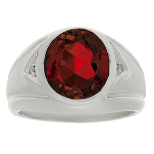 Garnet Ring - Men's Diamond Garnet Sterling Silver Ring