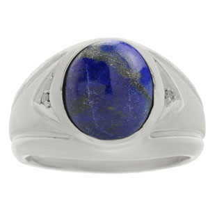 Lapis Ring - Men's Diamond Lapis Lazuli Sterling Silver Ring