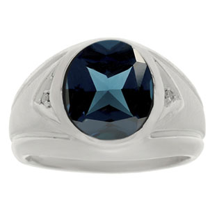London Blue Topaz Ring - Men's Diamond London Blue Topaz Sterling Silver Ring