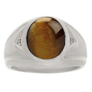 Tiger's Eye Ring - Men's Diamond Tiger Eye Sterling Silver Ring