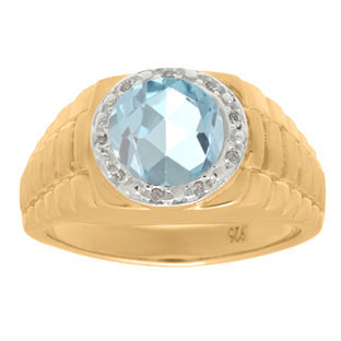 Men's Diamond and Aquamarine Ring in Yellow Gold