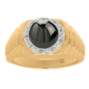 Men's Diamond and Black Onyx Ring in Yellow Gold