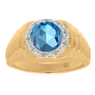 Men's Diamond and Blue Topaz Ring in Yellow Gold