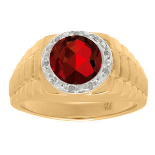 Men's Diamond and Garnet Ring in Yellow Gold