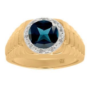 Men's Diamond and London Blue Topaz Ring in Yellow Gold