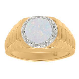 Men's Diamond and Opal Ring in Yellow Gold