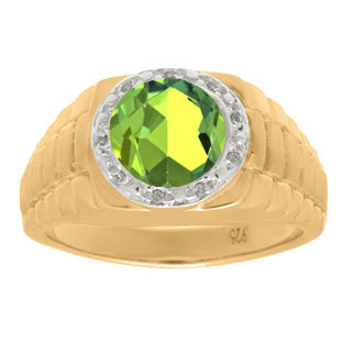 Men's Diamond and Peridot Ring in Yellow Gold
