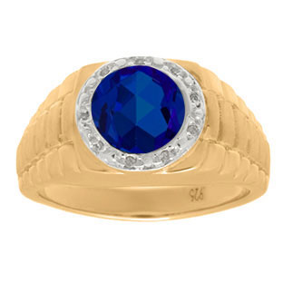 Men's Diamond and Sapphire Ring in Yellow Gold